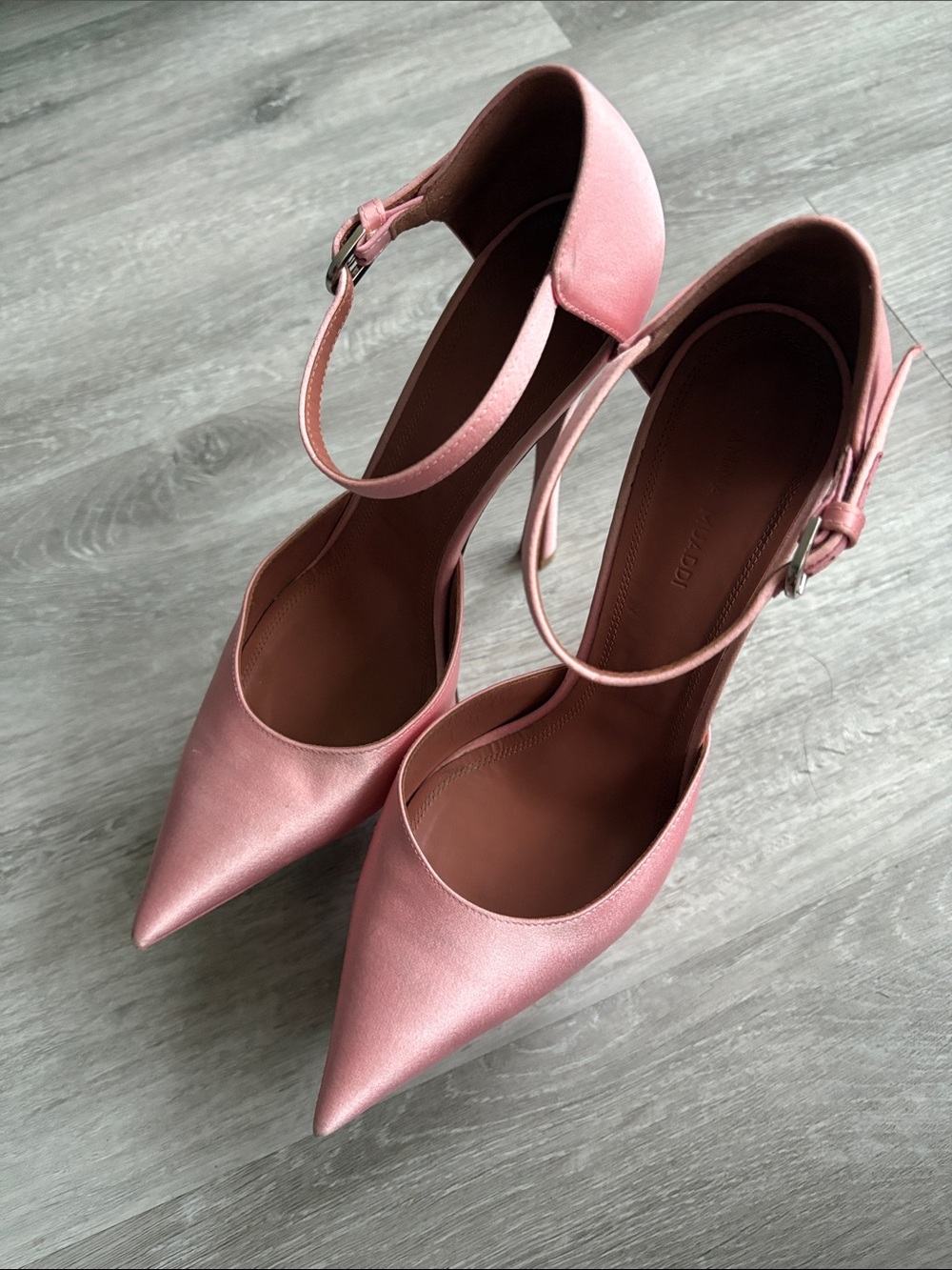 Amina Muaddi Yigit Satin Platform Pumps, Pink, US 9, Pumps, Rubber